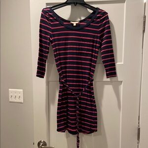 Banana Republic Factory Blue and Pink Sheath Dress 3/4 Sleeve Scoop Neck